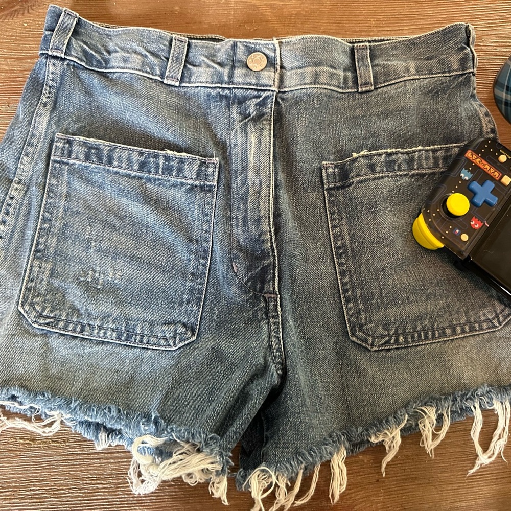 AMO Distressed Blue Denim Jean Shorts
